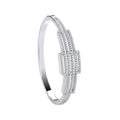 Silver Cz Rectangles Fancy Ladies Hinged Bangle