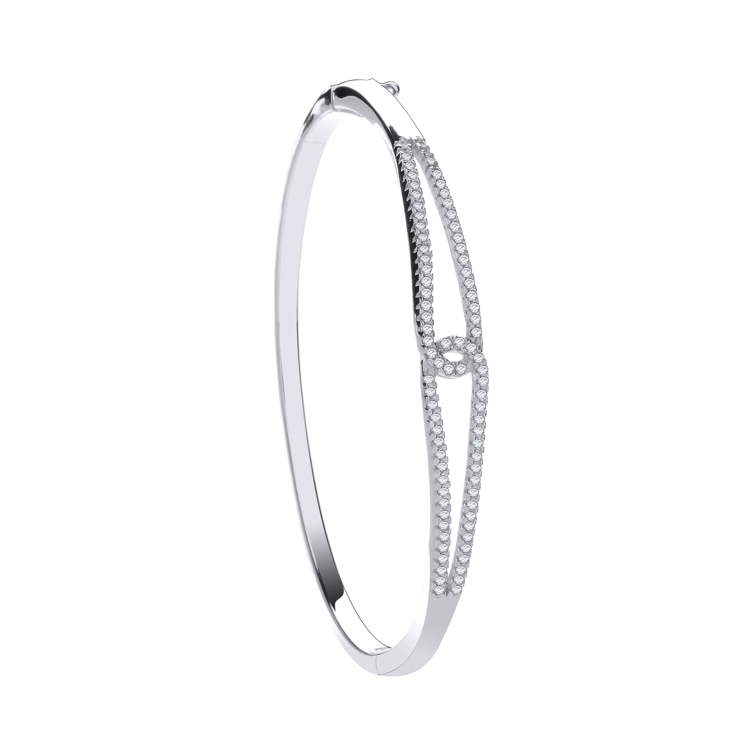 Silver Split Shank Cz Ladies Hinged Bangle