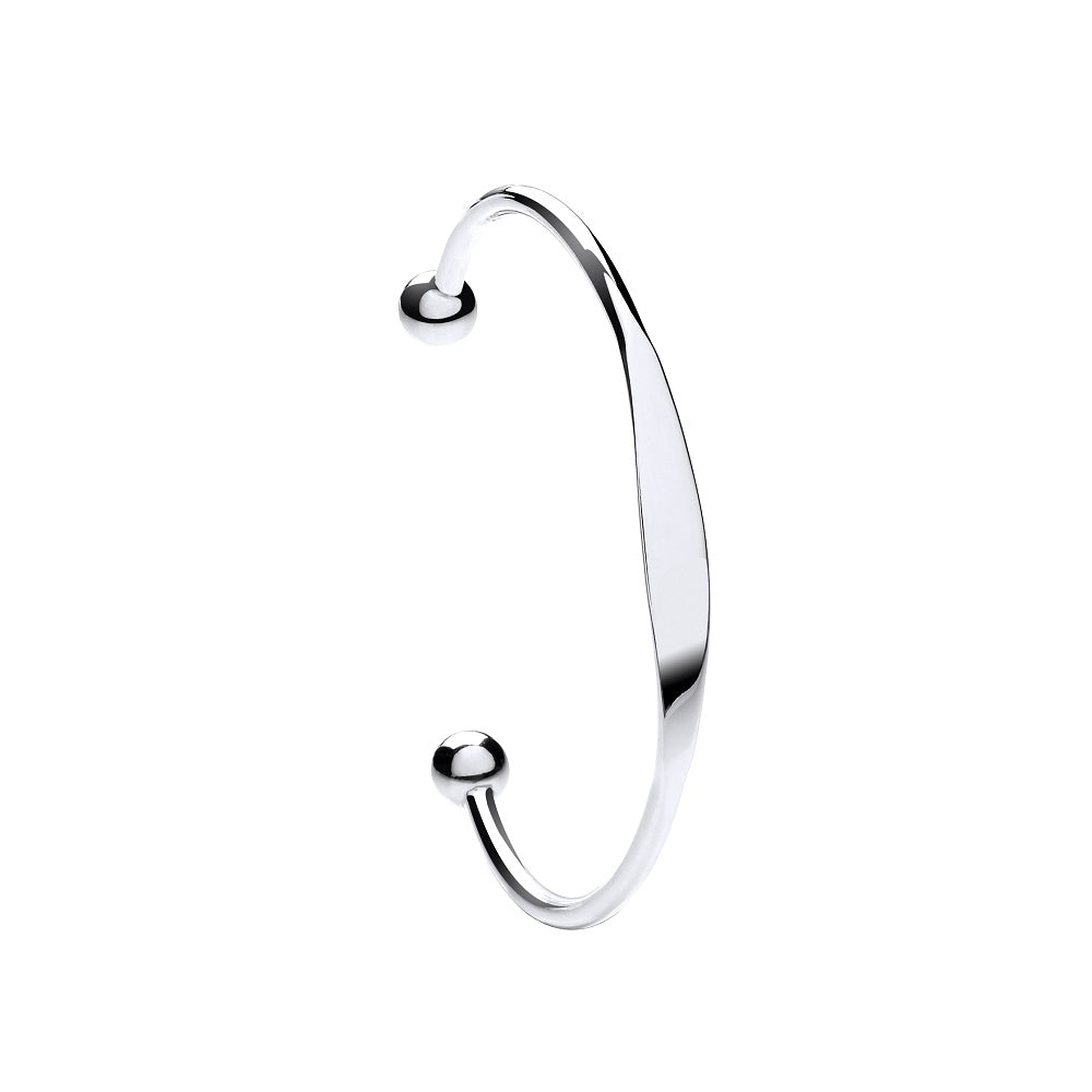 Silver Ladies Solid Torque Bangle with ID plate