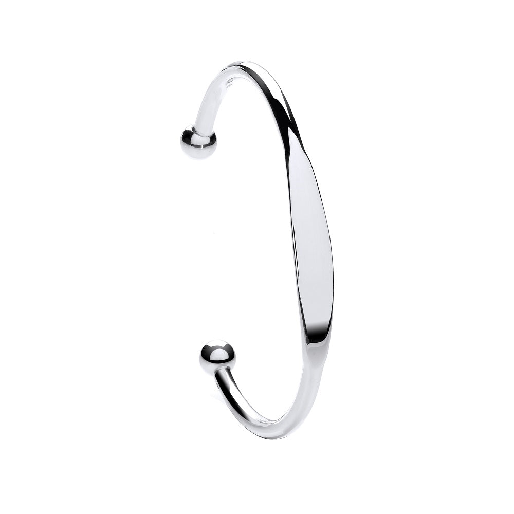 Silver Gents Solid Torque Bangle with ID plate
