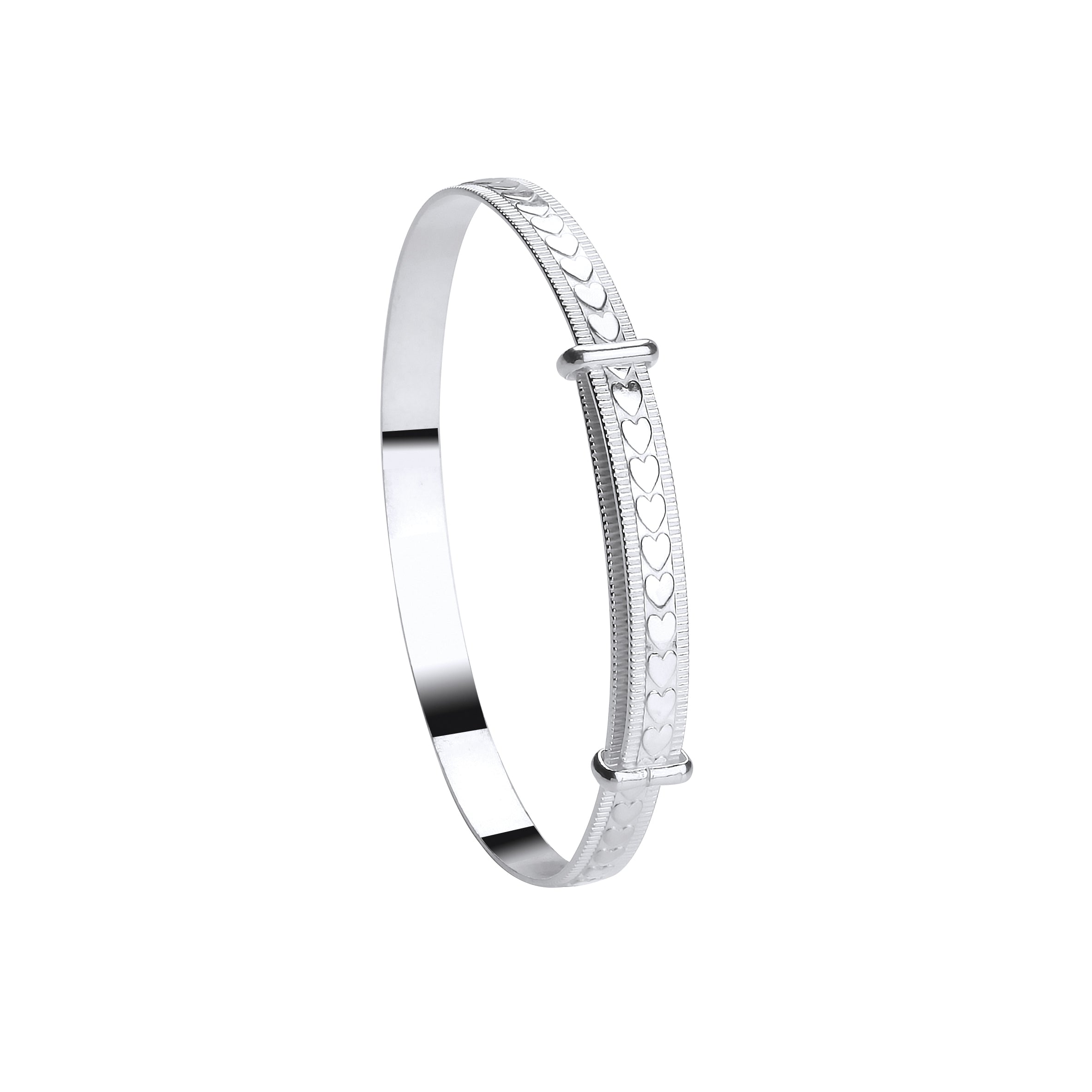 Silver Expandable Baby Bangle With Embossed Hearts