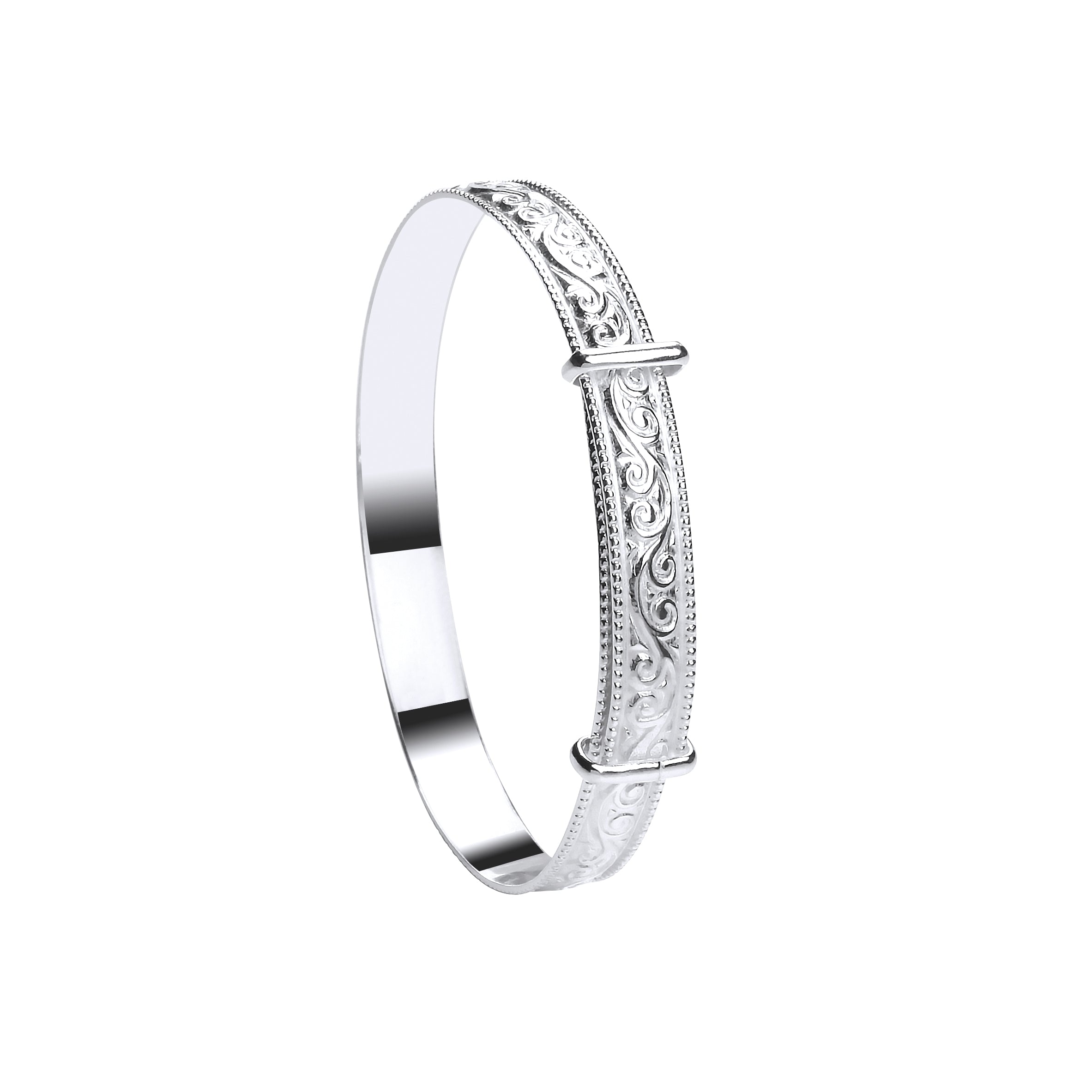 Silver Swirl Ribbed Edge Expandable Baby Bangle