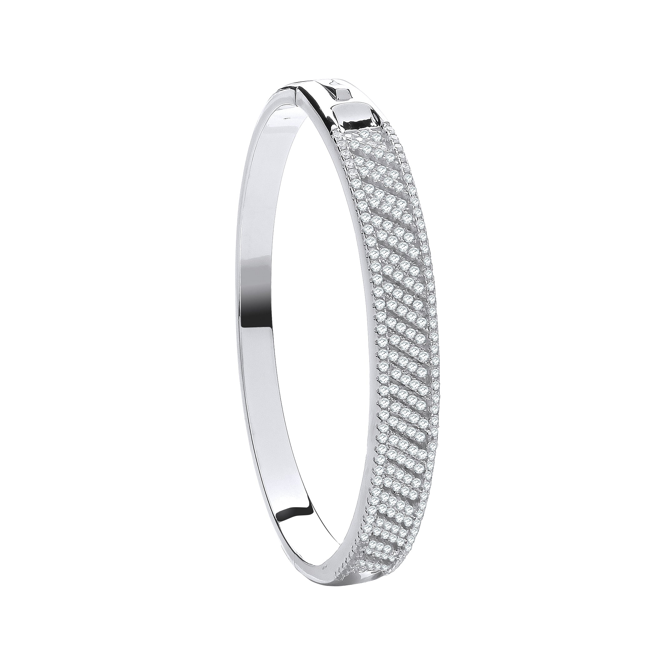 Silver Cross Lines CZ Ladies Bangle