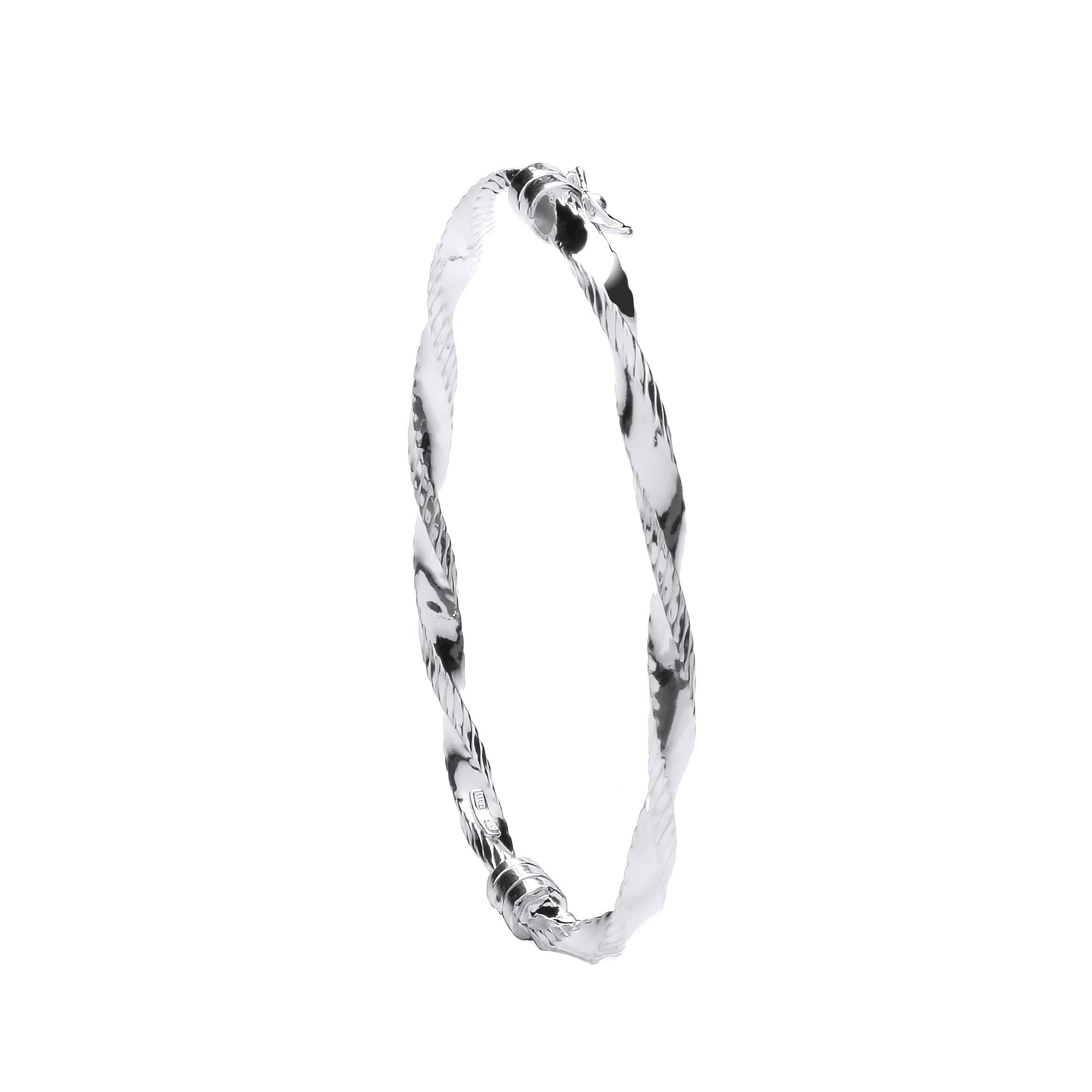 Silver Twisted Ribbed Edge Hollow Hinged Bangle