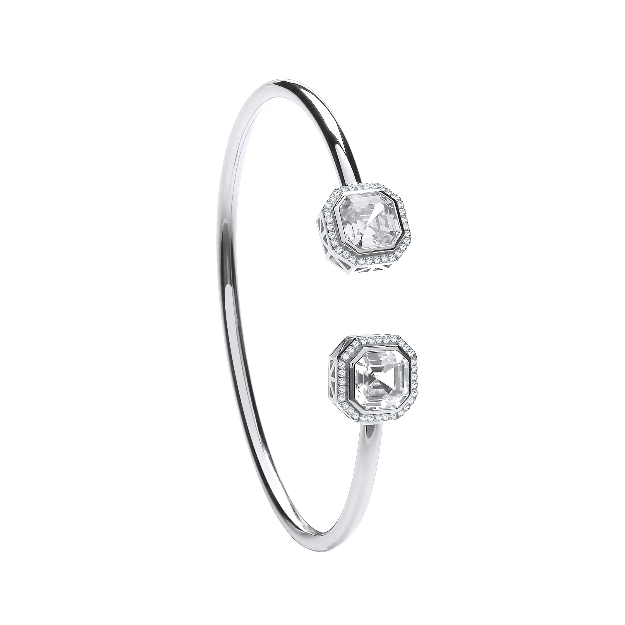 Silver Octagon CZ Torque Hollow Bangle