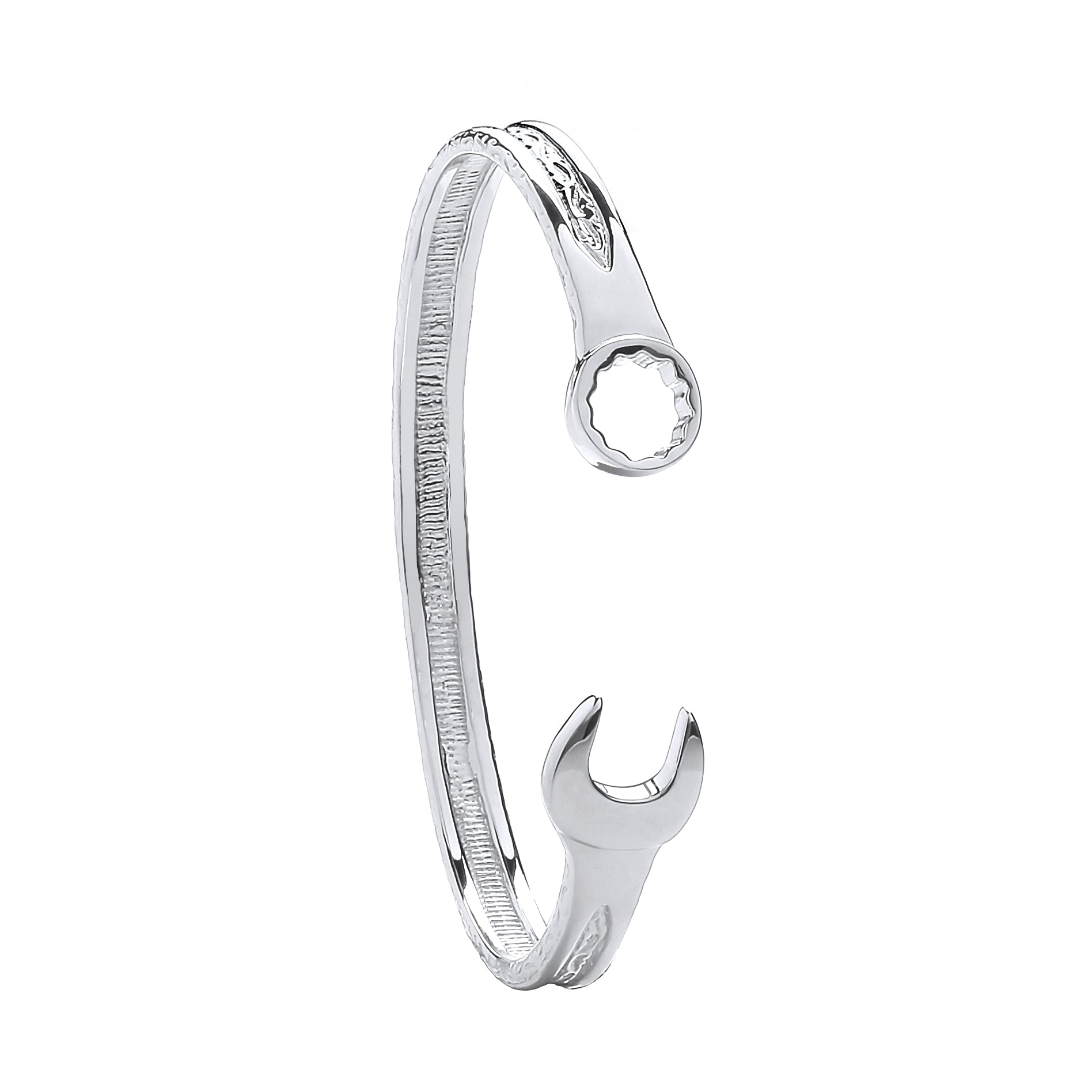 Silver Solid Vintage Design Spanner Gents 7mm Bangle