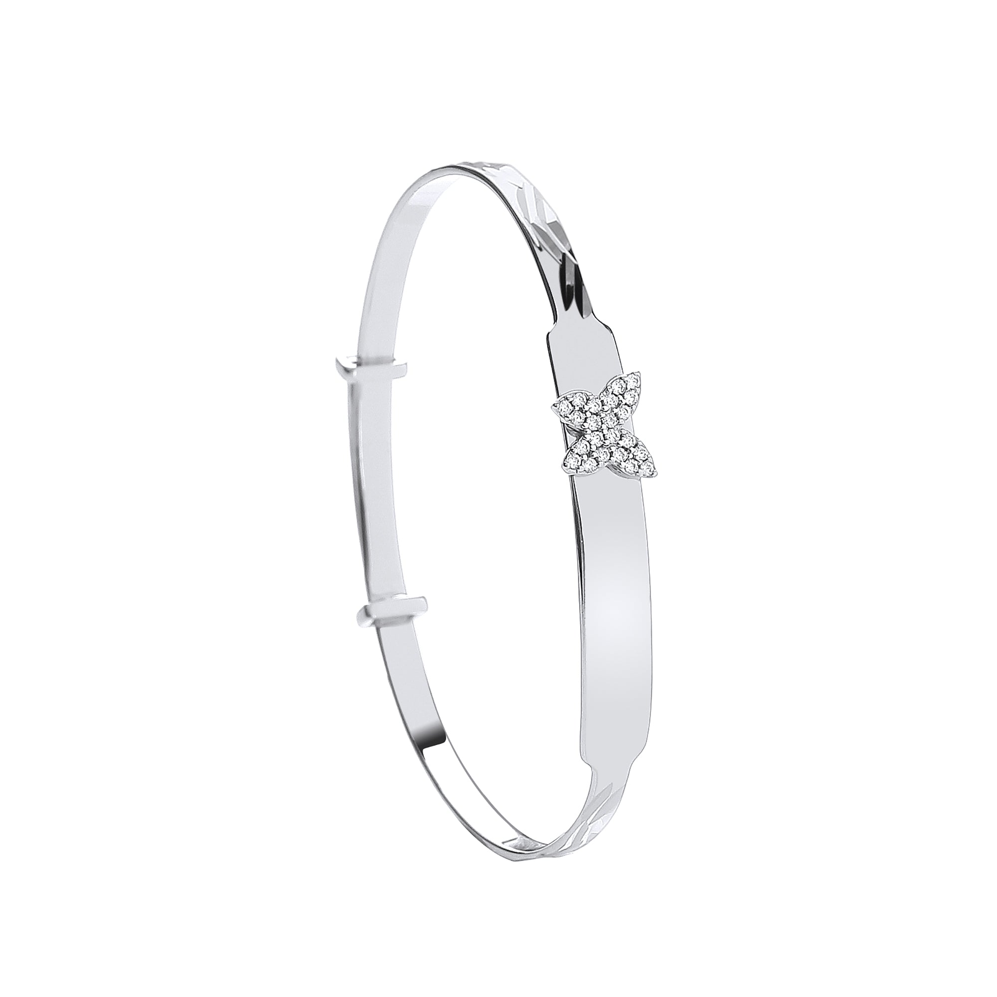 Silver CZ Butterfly Expandable ID Baby Bangle