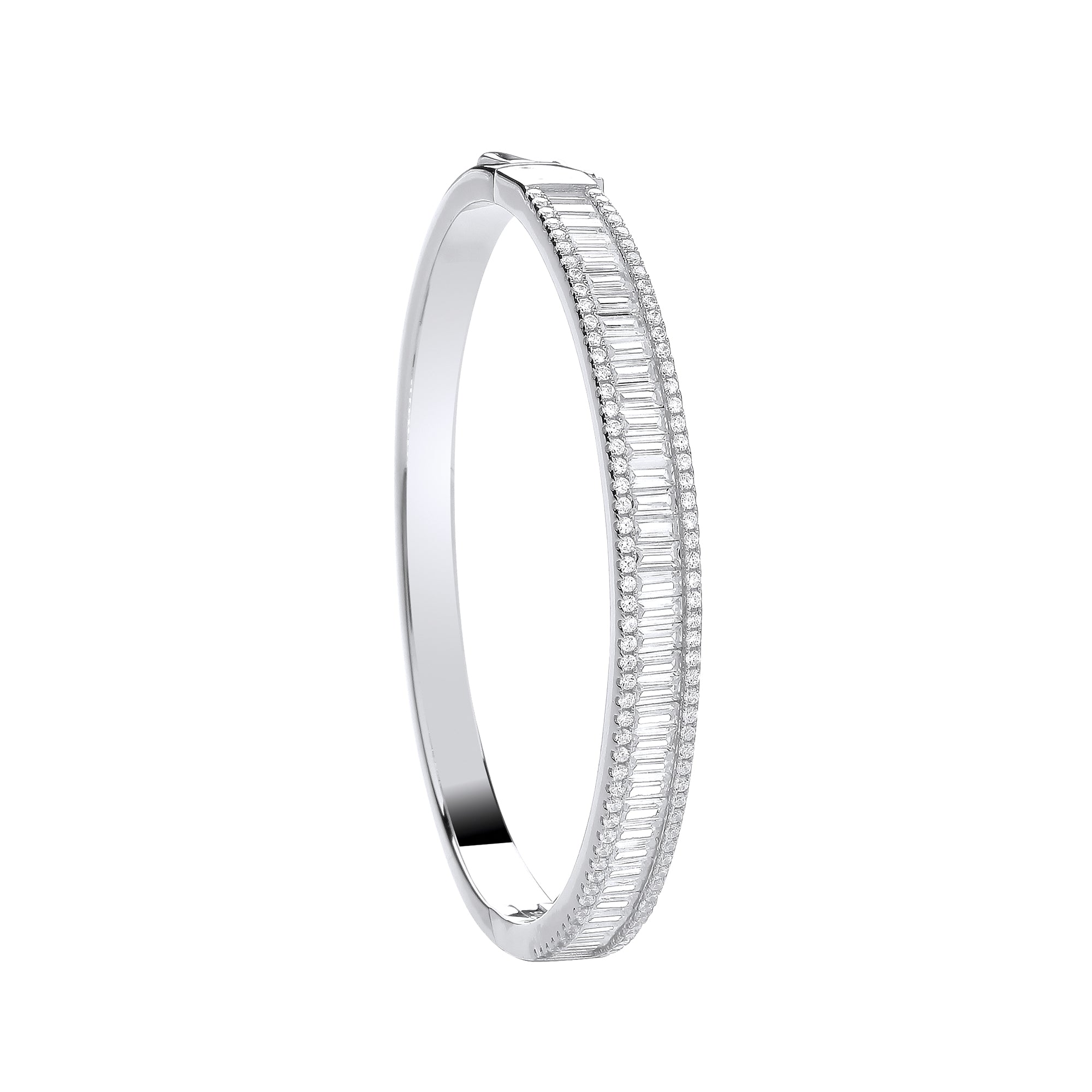 Silver Hinged Baguette & Round CZs Bangle