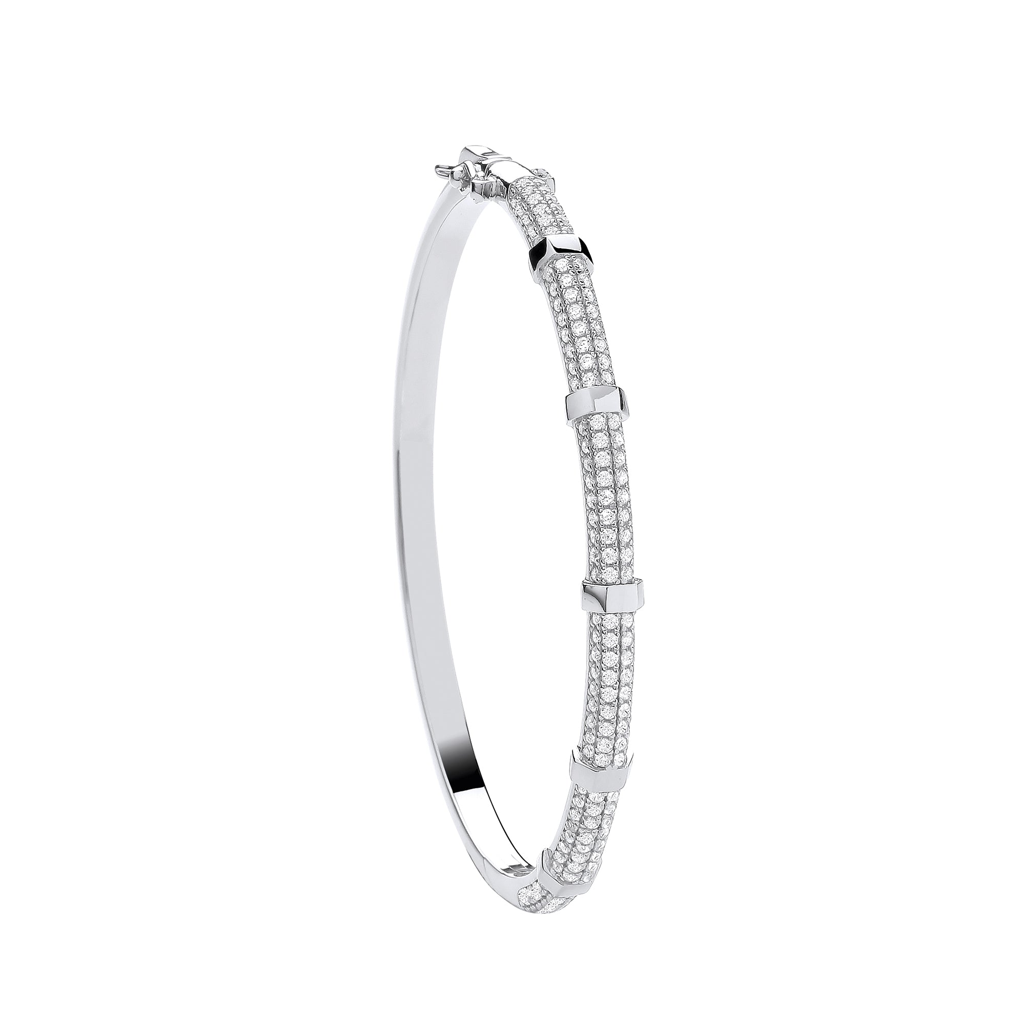 Silver CZ Bangle with Hex Nuts