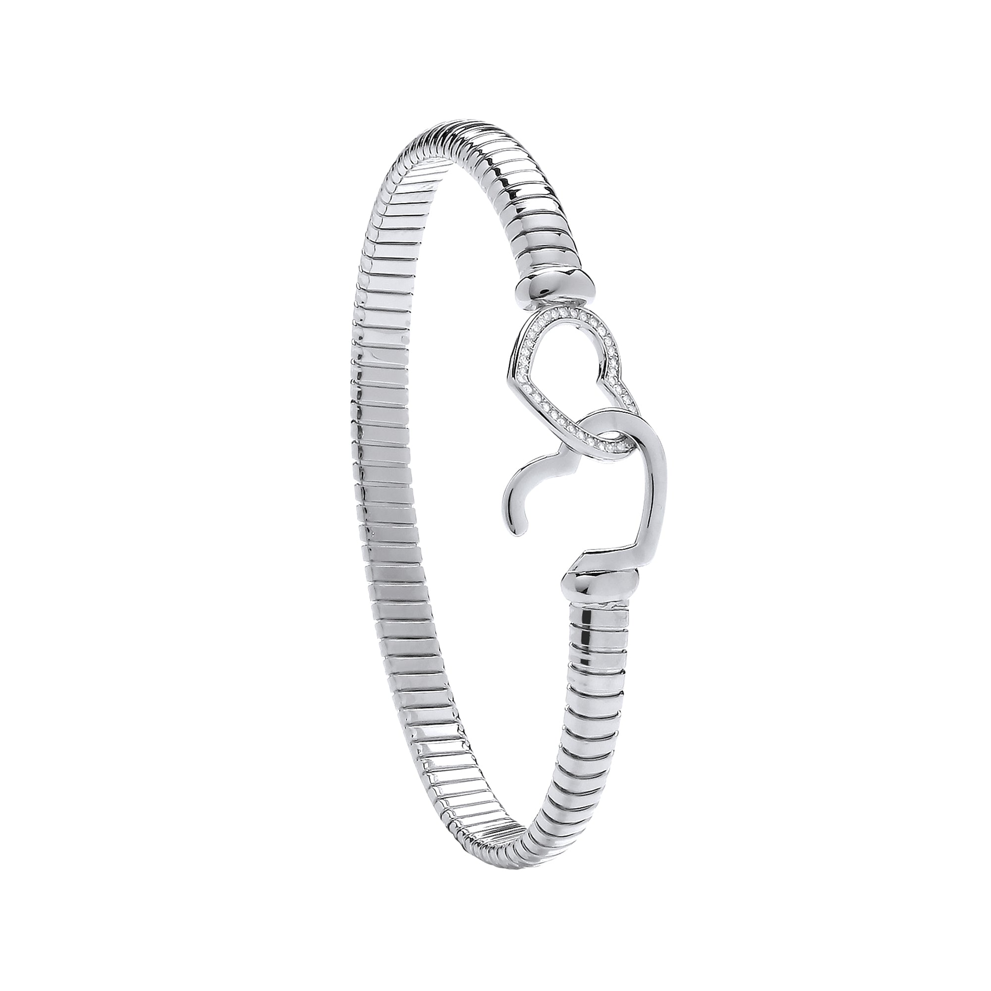 Silver Hearts Hook, Ribbed Ladies Bangle