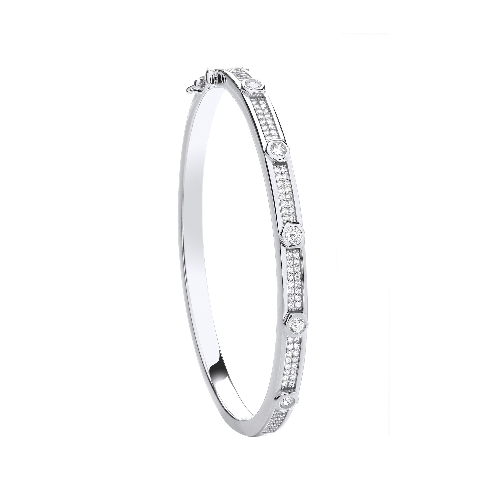 Silver Round CZs Ladies Bangle
