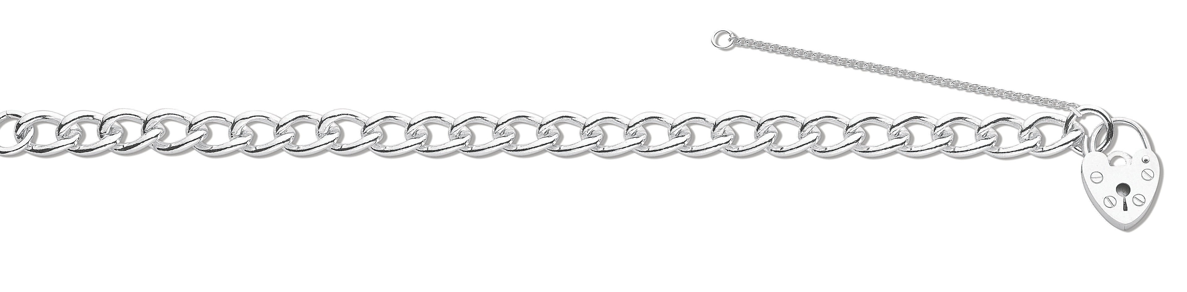 Silver Open Curb & Padlock Charm Bracelet