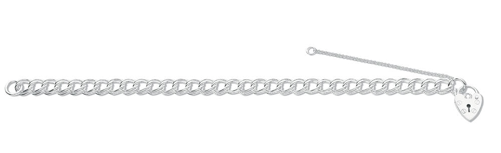 Silver Double Link Curb & Padlock Charm Bracelet