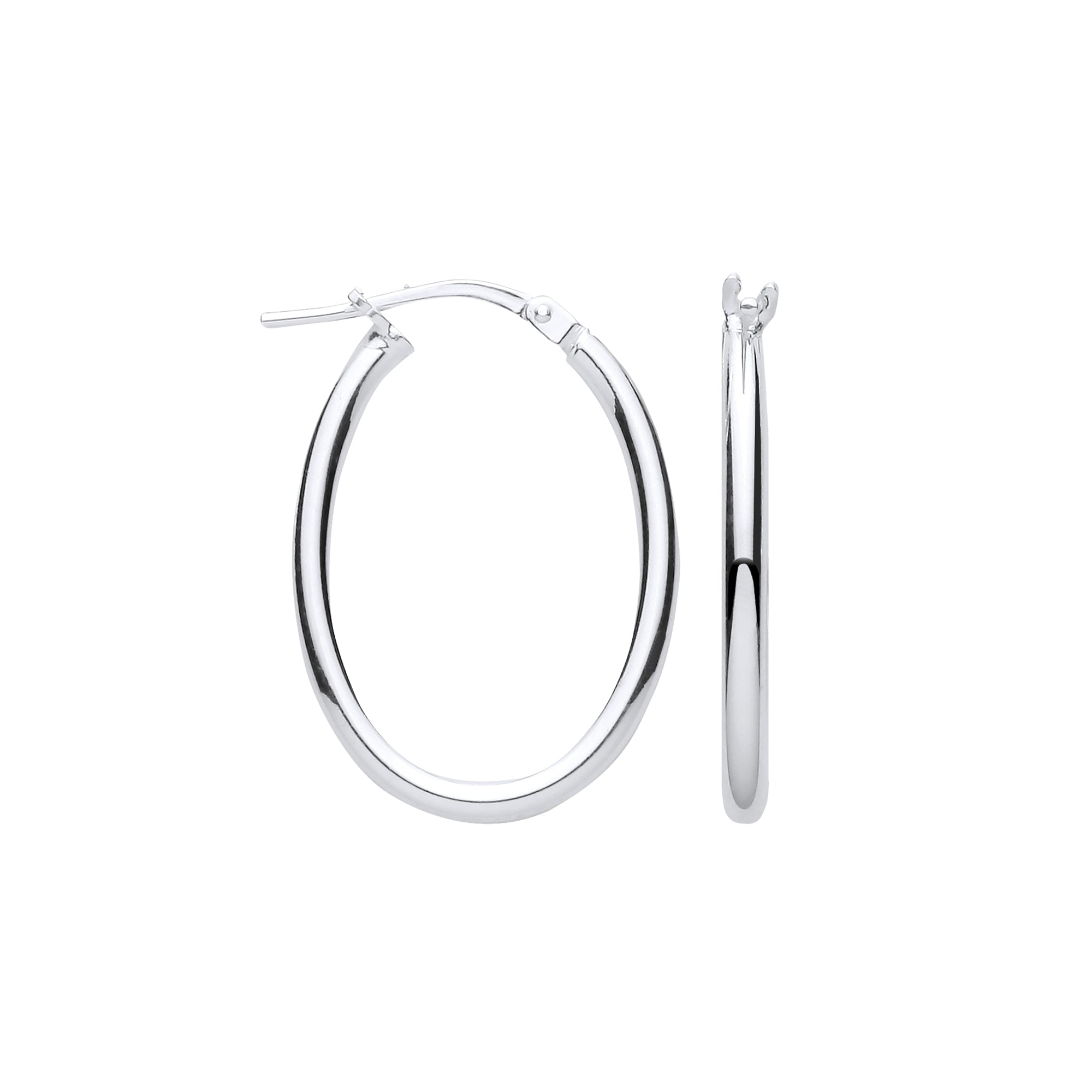 Silver Oval Tube Hoop Earrings