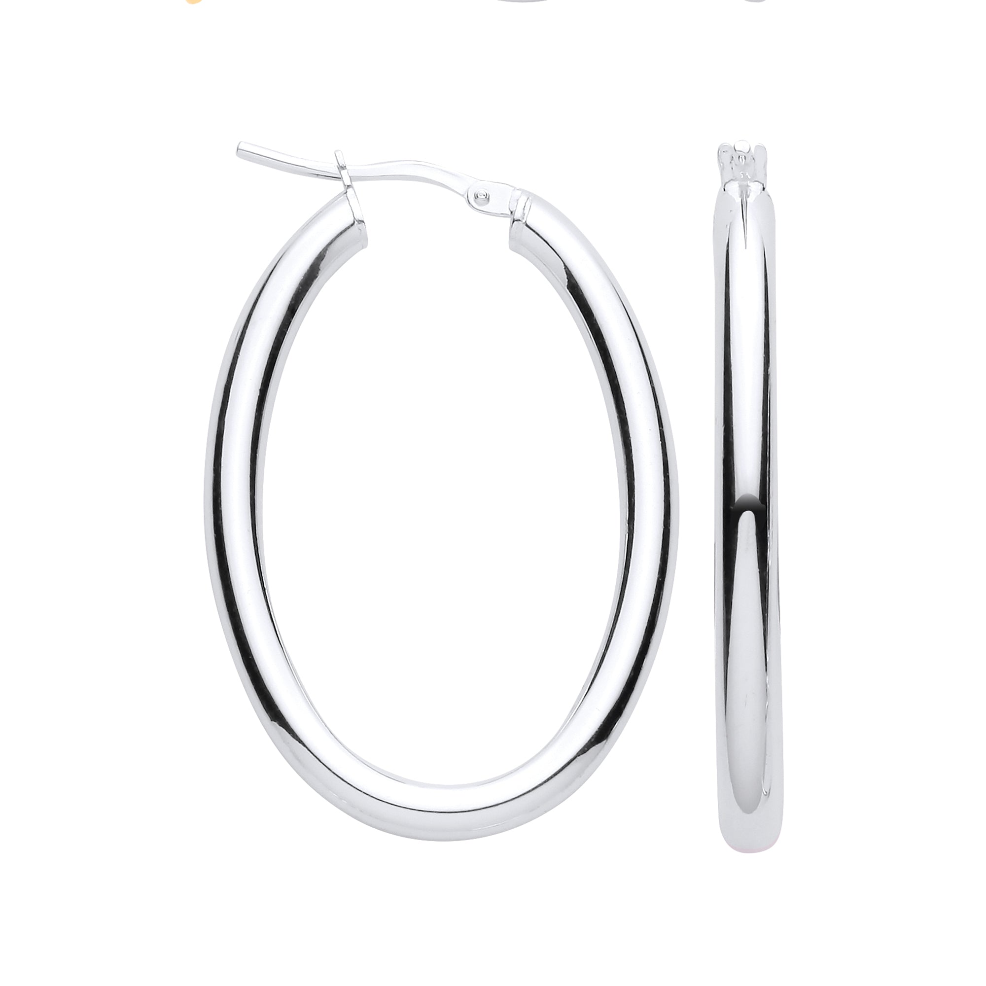 Silver Oval Tube Hoop Earrings