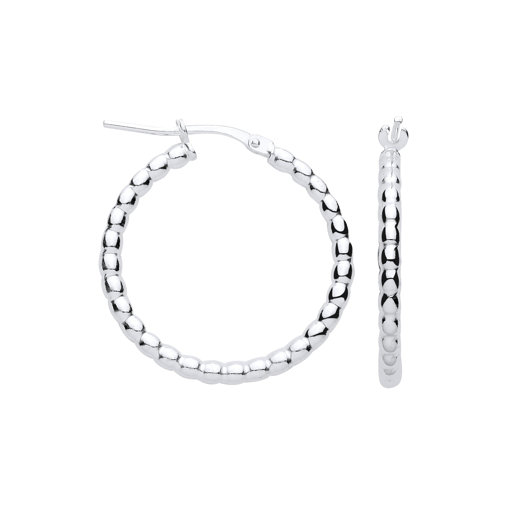Silver Bead 25mm Hoop Earrings