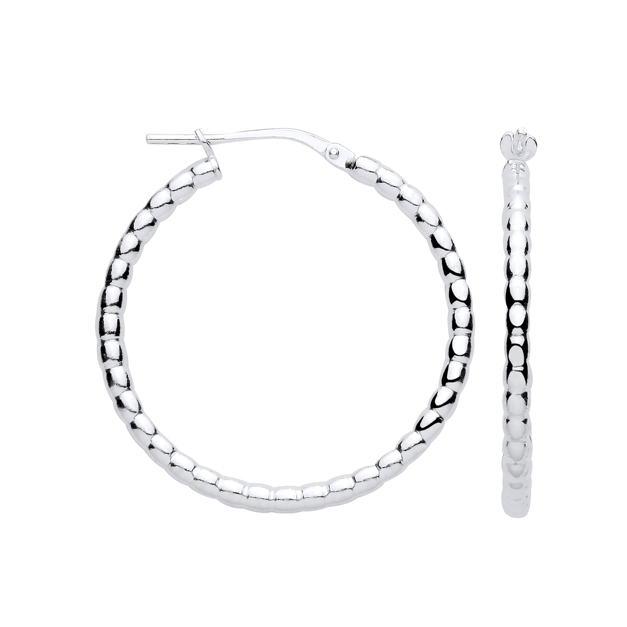 Silver Bead 30mm Hoop Earrings