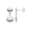 Silver Button Ribbed Drop Earrings