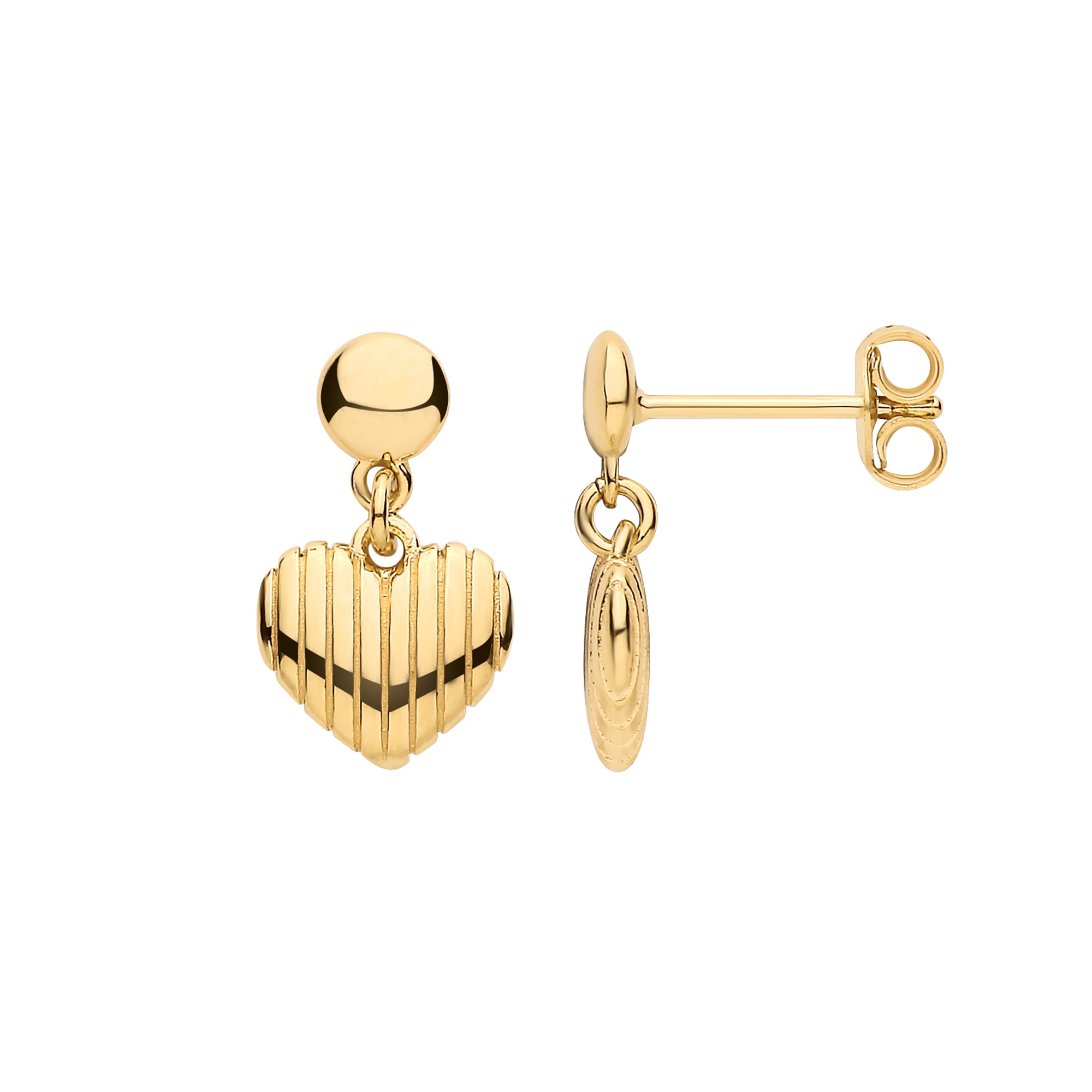 Silver YG Plated Heart Ribbed Drop Earrings
