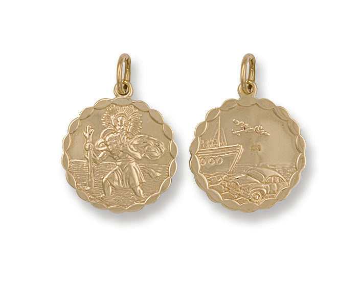 Y/G Double Sided Fancy St Christopher Pendant