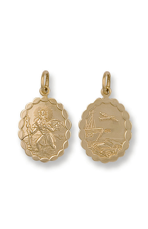 Y/G Double Sided Oval Shaped St Christopher Pendant