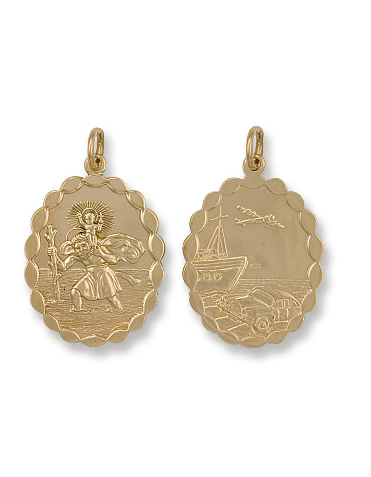 Y/G Double Sided Oval Shaped St Christopher Pendant