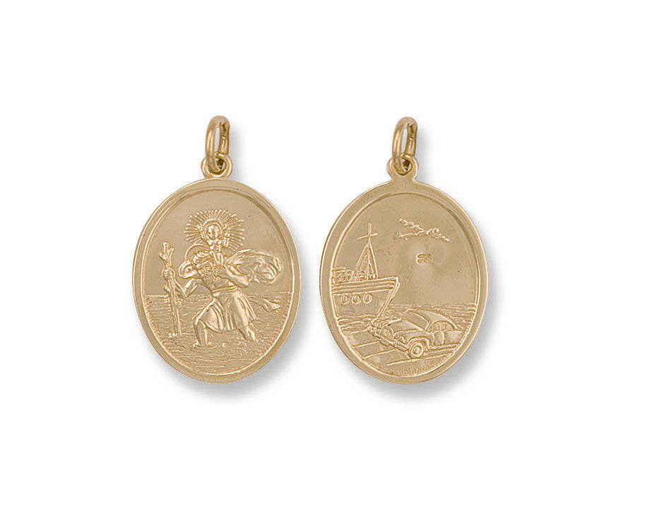 Y/G Double Sided Oval Shaped St Christopher Pendant