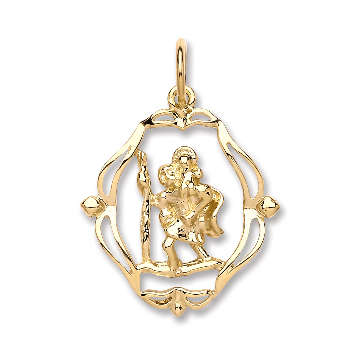 Y/G Oval Fancy Cut Out St Christopher Pendant