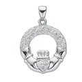 Silver Pave Set Cz Claddagh Drop Pendant