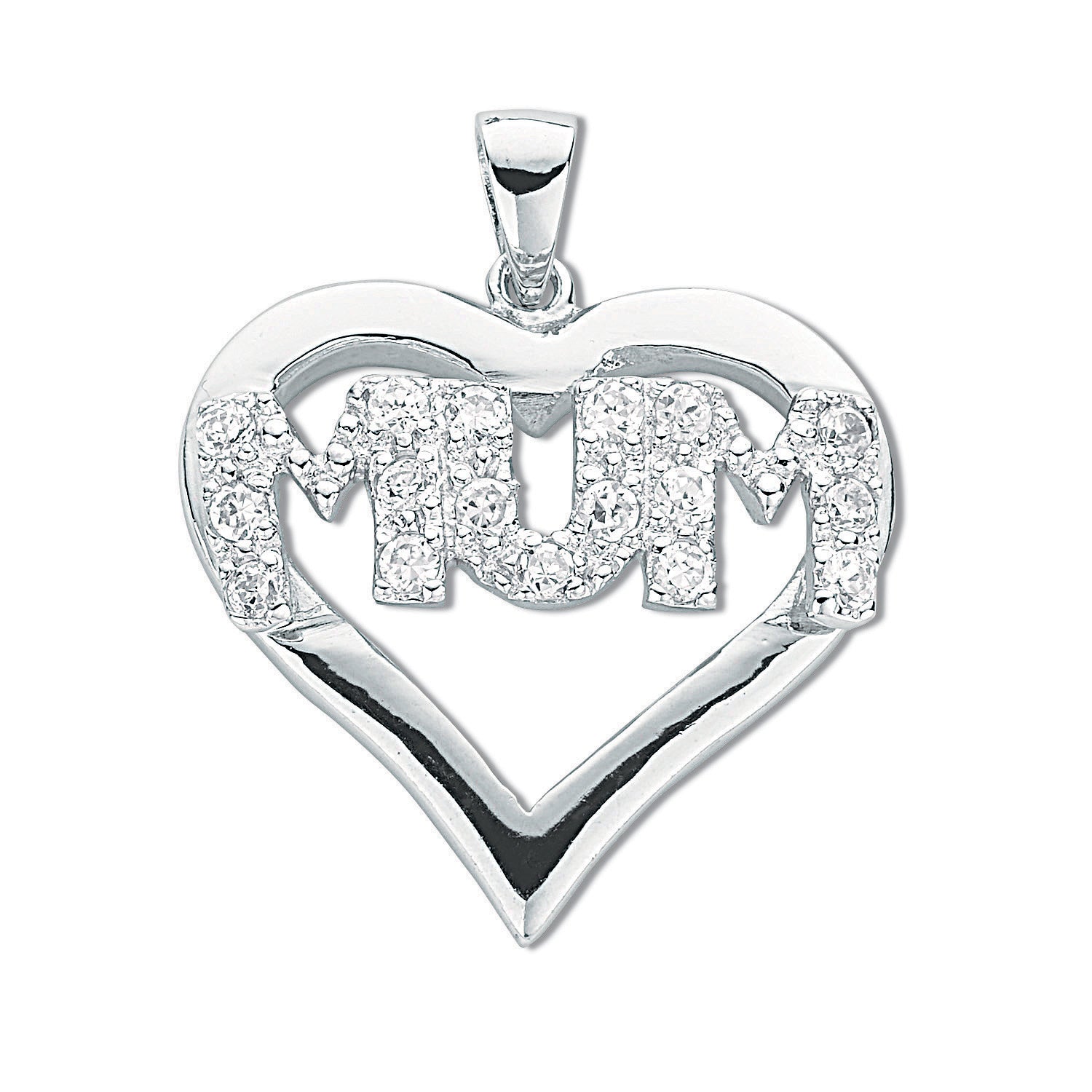 Silver Cz Heart Mum Pendant