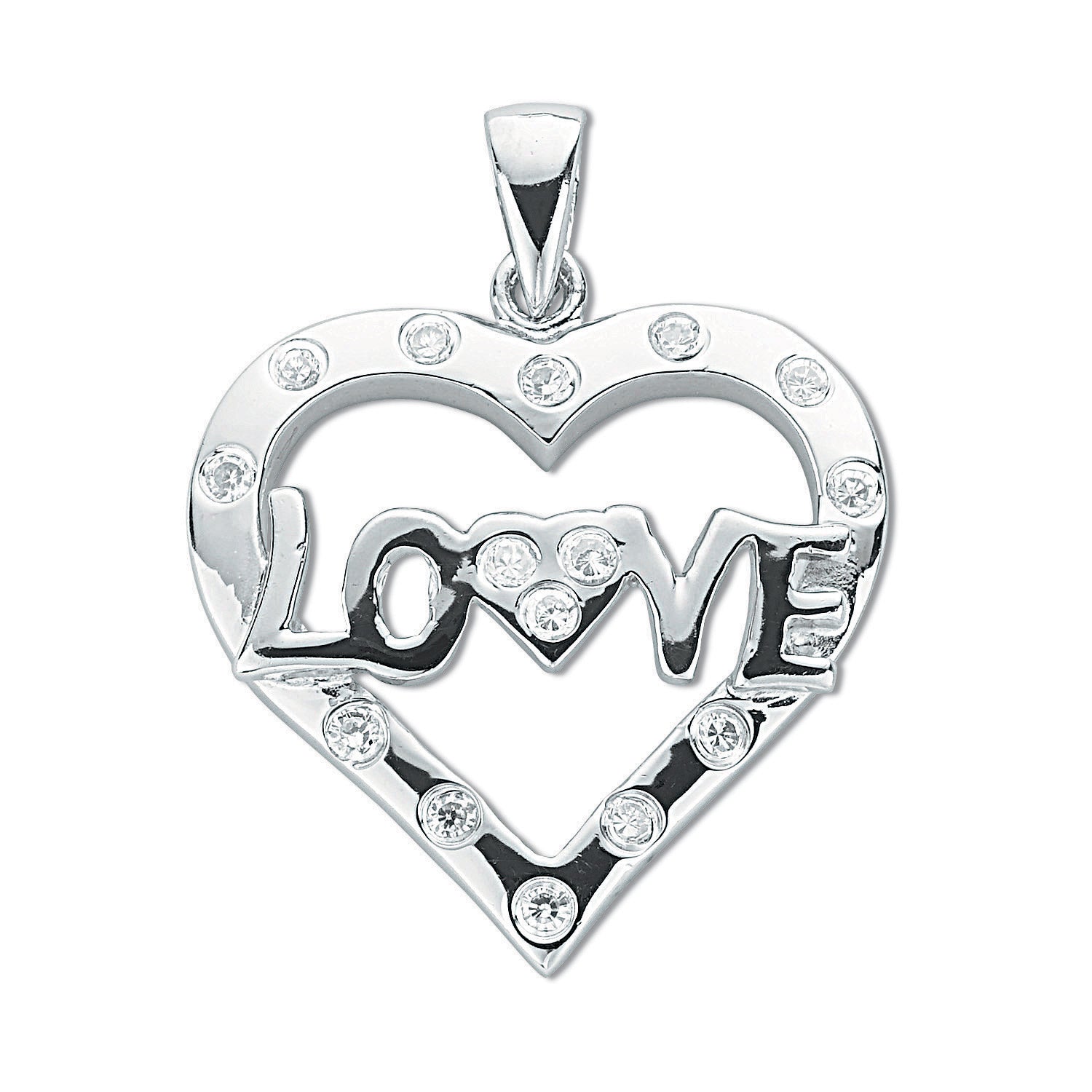 Silver Cz Heart Love Pendant