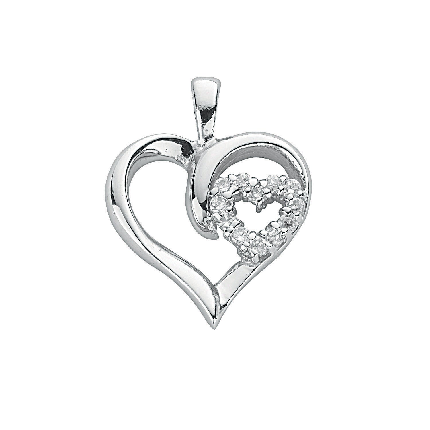Silver Double Cz Heart Pendant