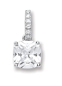 Silver Claw Set Princess Cut Cz Single Stone Pendant