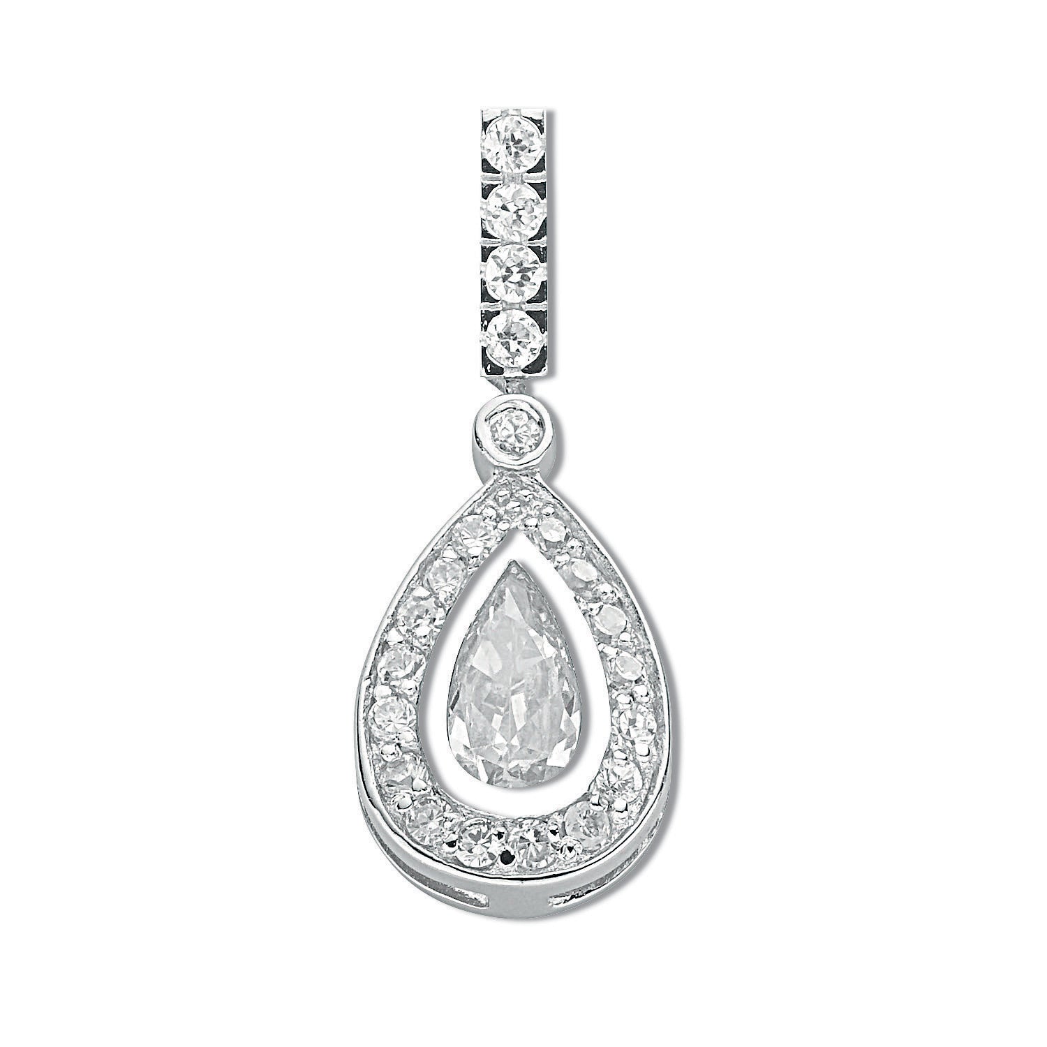 Silver Pear Cut Cz Cluster Drop Pendant
