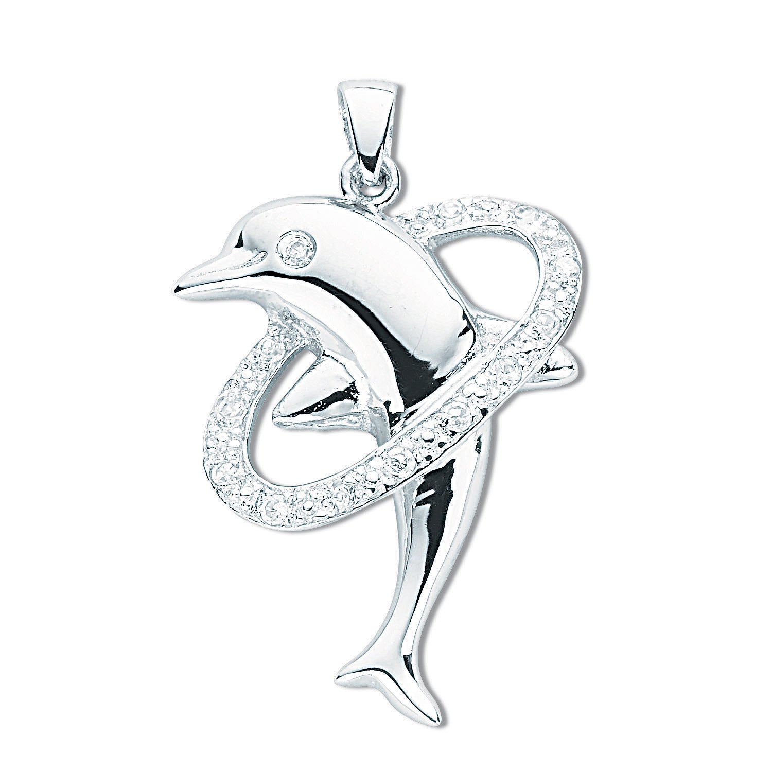 Silver Cz Dolphin Pendant