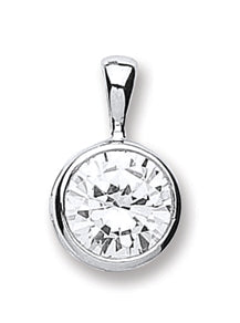 Silver Rubover Set Cz Single Stone Pendant