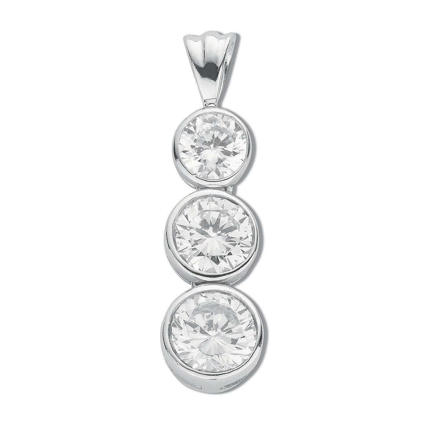 Silver Rubover Set Cz Trilogy Drop Pendant