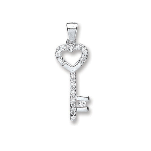 Silver Cz Key Drop Pendant