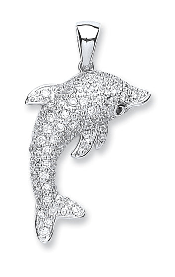 Silver Cz Dolphin Pendant
