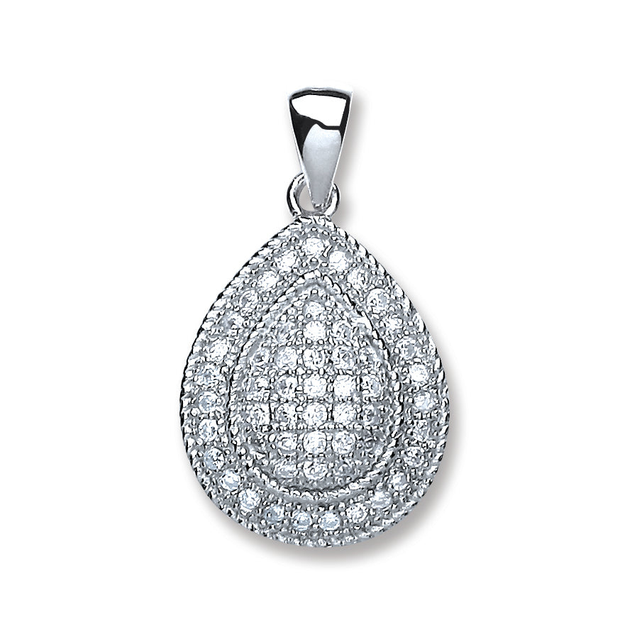 Silver Large Pear Shape Cz Pendant