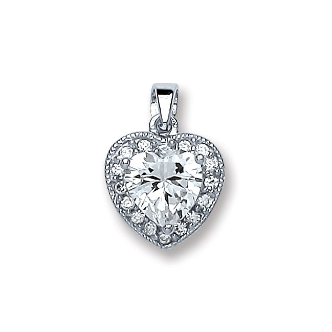 Silver Heart Cz Pendant