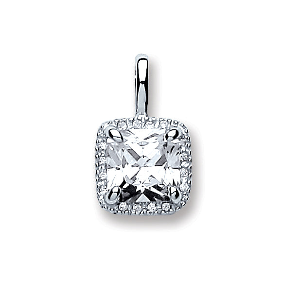 Silver Square Shape Cz Pendant