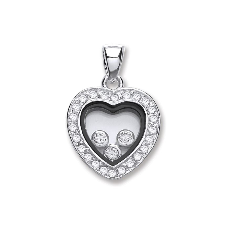 Silver Floating Cz Heart Pendant