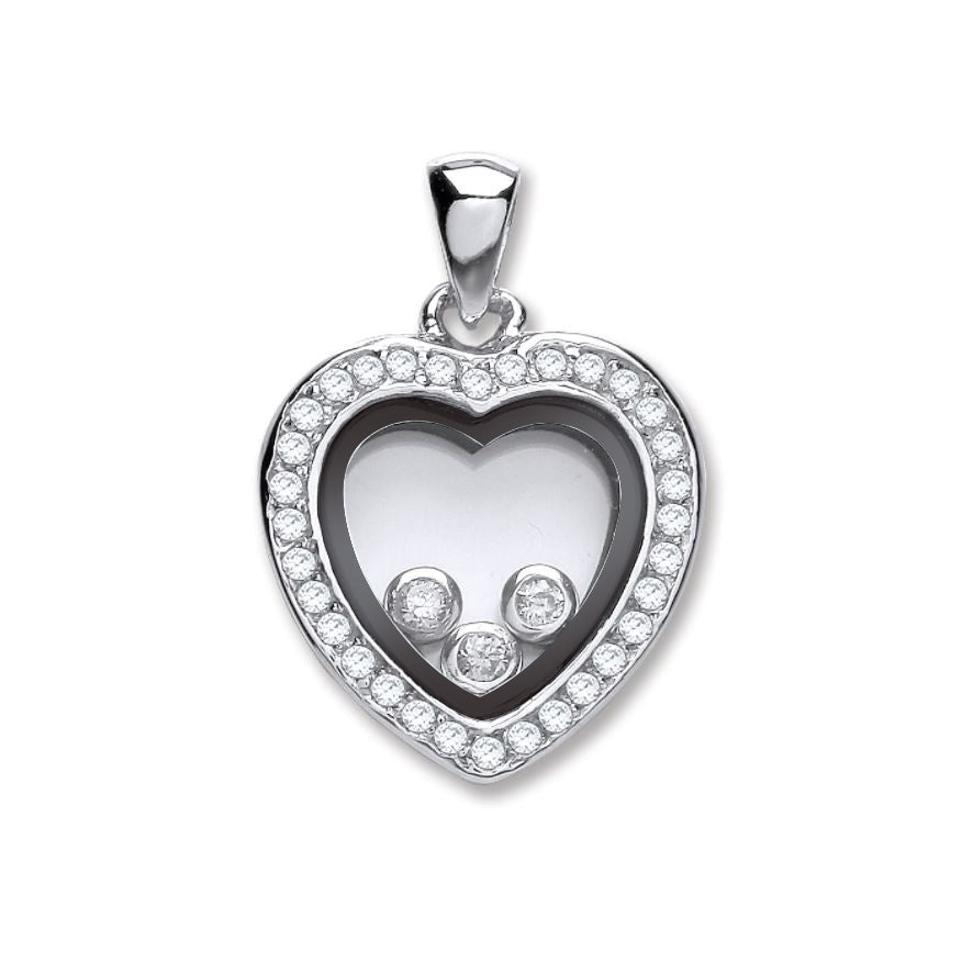 Silver Floating Cz Heart Pendant