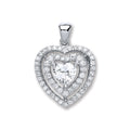 Silver Heart Cz with Two Row of Cz's Pendant