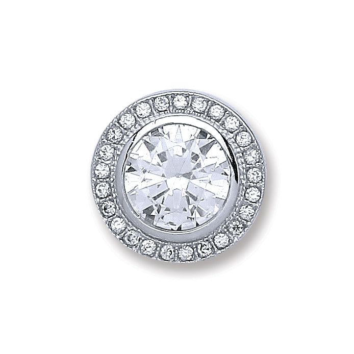 Silver Round Rubover, Halo Cz Pendant
