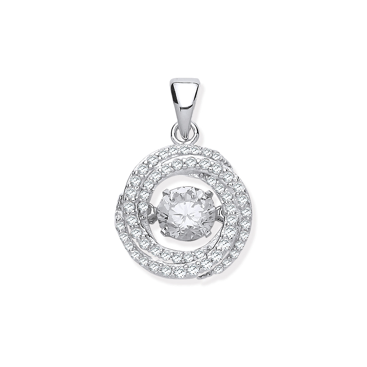 Silver Cz Swirl Pendant with Hanging Shimering Cz