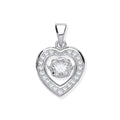 Silver Cz Heart Pendant with Hanging Shimering Cz