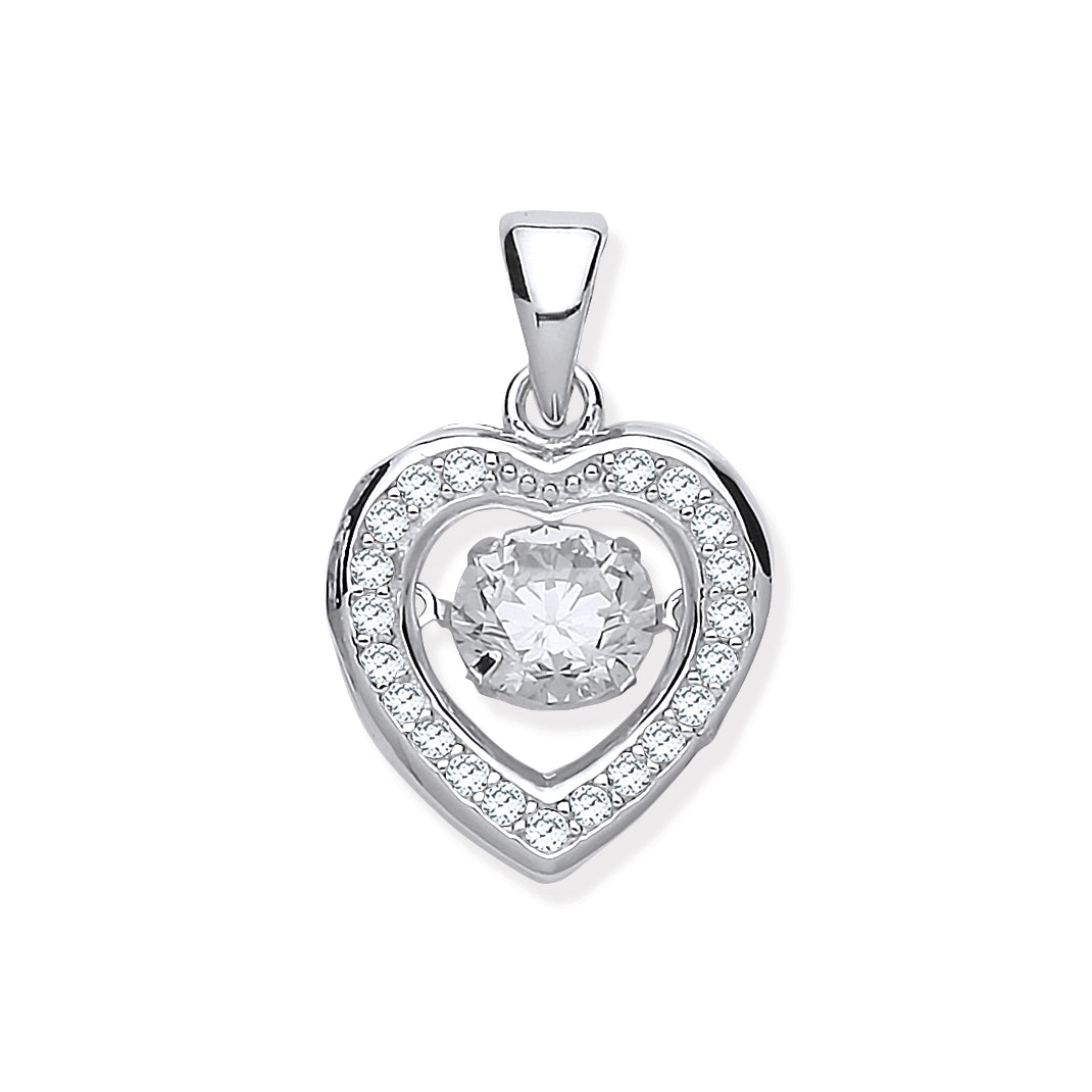 Silver Cz Heart Pendant with Hanging Shimering Cz
