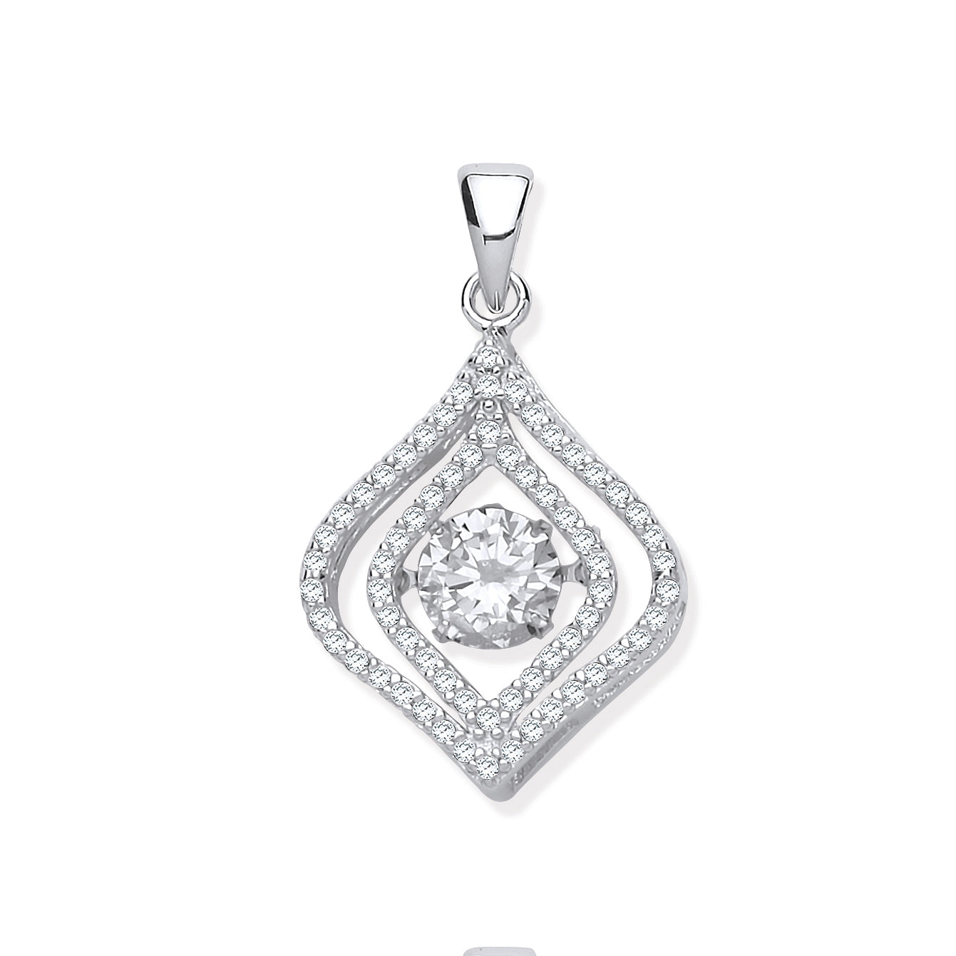 Silver Cz Pendant with Hanging Shimering Clear Cz